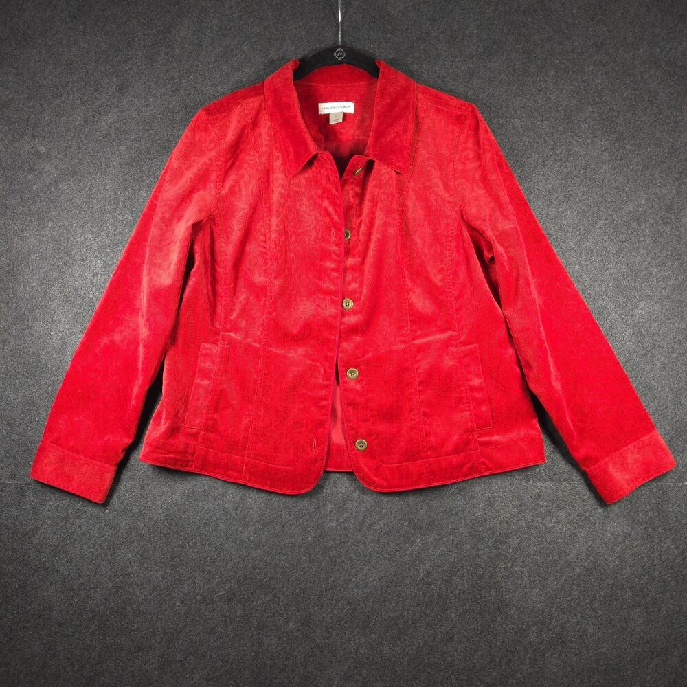 Christopher & Banks Red Corduroy Jacket Femme Size Large Lightweight Easy Care